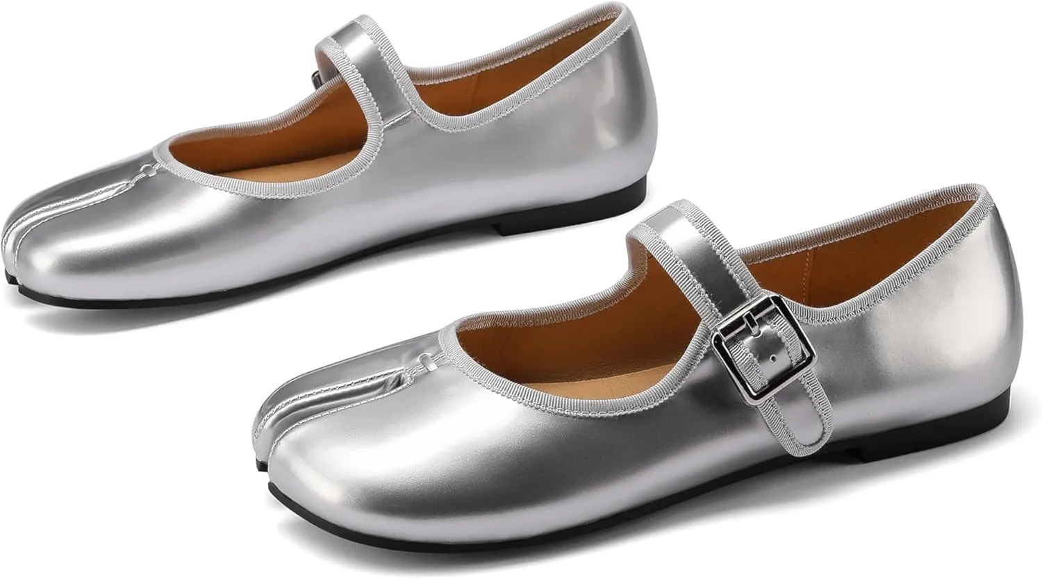 Women Fashion Buckle Strap Casual Flats Ballerina Ninja Cozy Dress Shoes Mary Jane Moccasins Ballet Faux Leather Split Toe Shoes