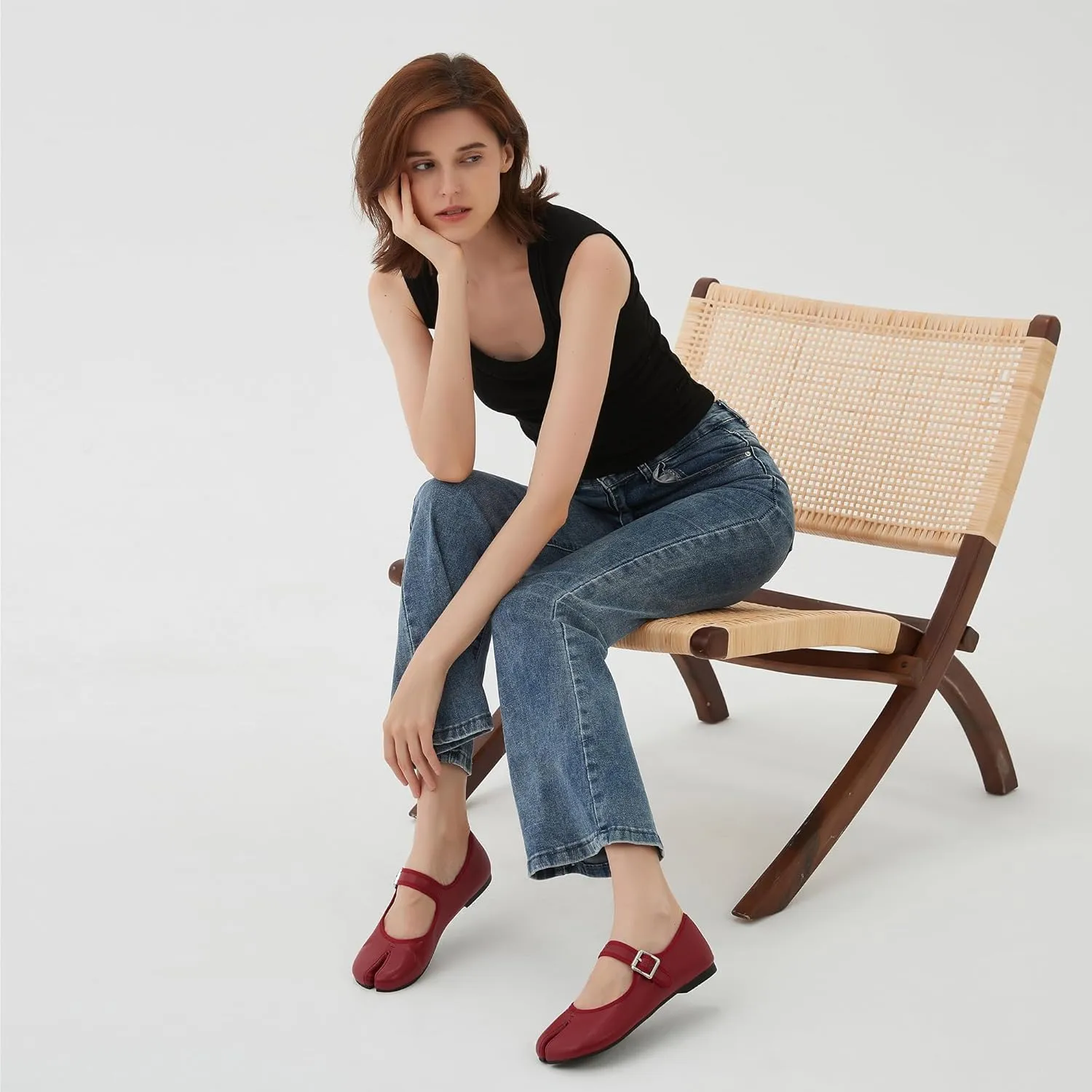 Women Fashion Buckle Strap Casual Flats Ballerina Ninja Cozy Dress Shoes Mary Jane Moccasins Ballet Faux Leather Split Toe Shoes