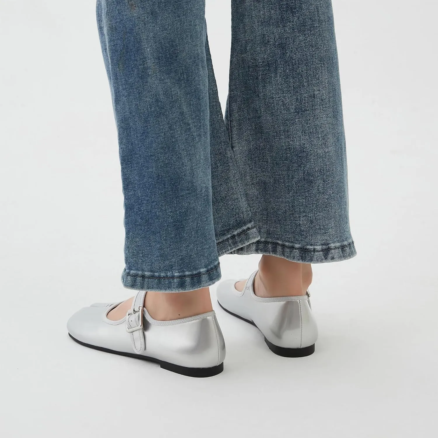 Women Fashion Buckle Strap Casual Flats Ballerina Ninja Cozy Dress Shoes Mary Jane Moccasins Ballet Faux Leather Split Toe Shoes