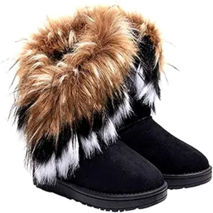 Women Faux Fur Snow Boots Warm Lined Calf Flat Ankle Shoes for Winter 1Pair, Women Calf Boot