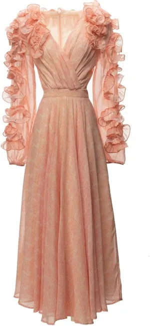 Women Floral Summer Big Swing Long Dress Cascading Ruffle Lantern Sleeve A-Line Print Dress