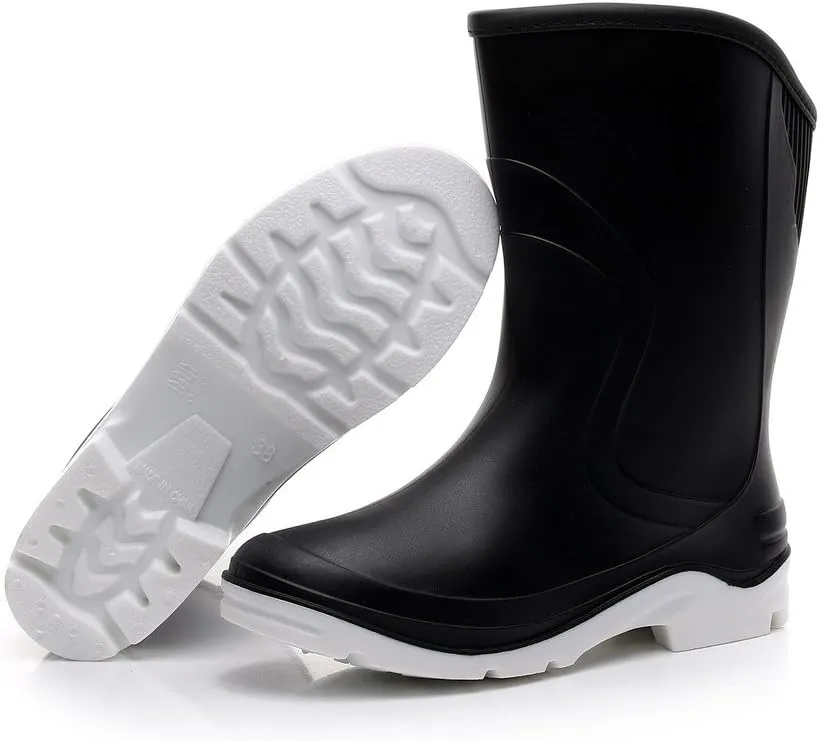 Women Half Calf Ankle Rubber Rainboots 2 Color Waterproof Boots for Garden Rain Round Toe Rainboots