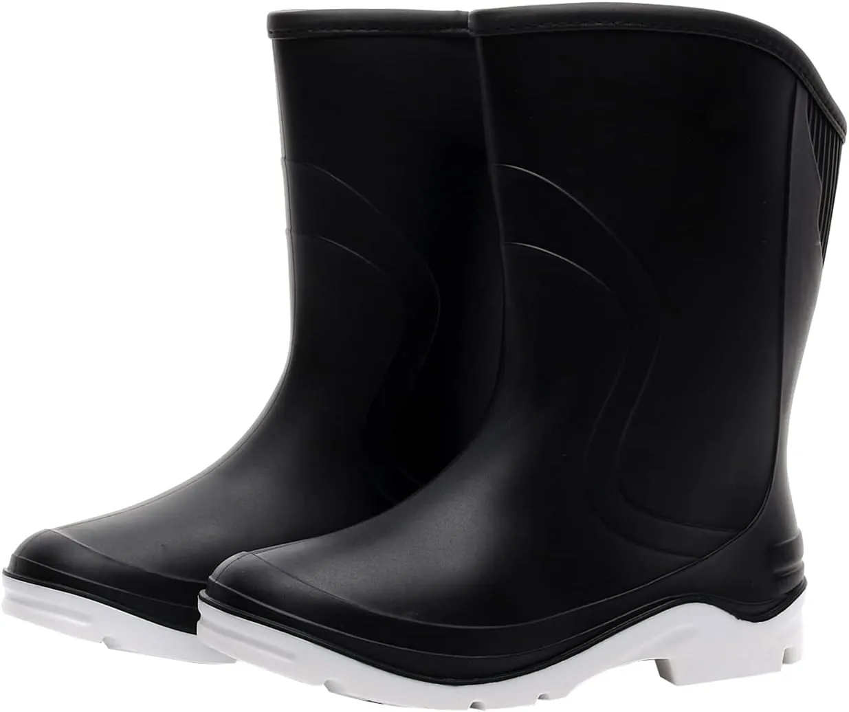 Women Half Calf Ankle Rubber Rainboots 2 Color Waterproof Boots for Garden Rain Round Toe Rainboots