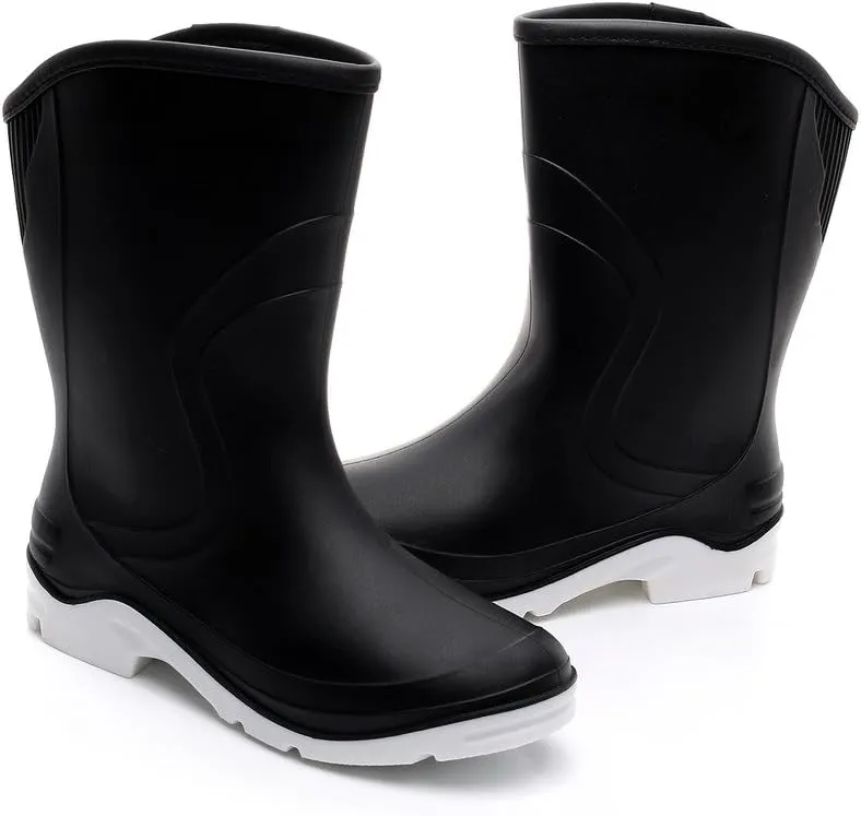 Women Half Calf Ankle Rubber Rainboots 2 Color Waterproof Boots for Garden Rain Round Toe Rainboots