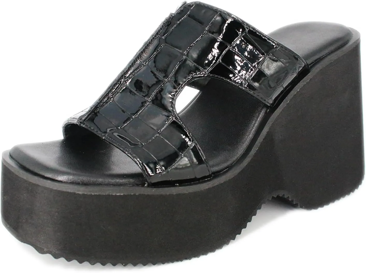Women Pu Print Square Toe Platform Slides Sandals Fashion Chunky Lug Sole Non Slip chunky Wedges Mule Slides Comfortable Slip on Thick Sole Outdoor Causal Summer Sandals