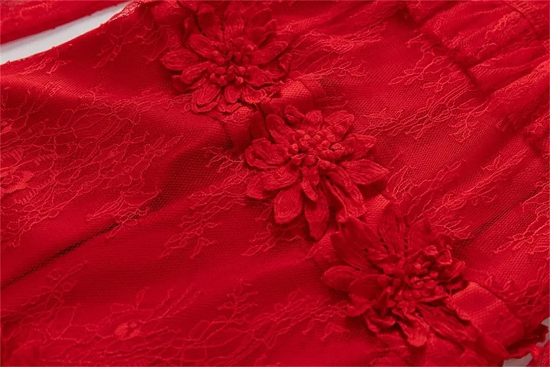 Women Tulle Summer Dress Mock Neck Tulle Button Embroidery Ruffles Tunics Maxi Dresses