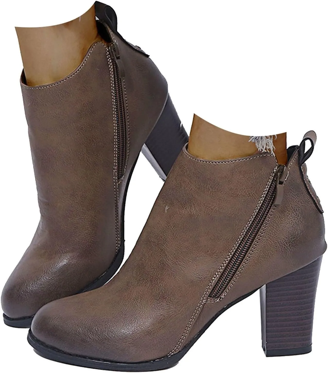 Womens Boots Ankle Heels Fall Boots for Women 2024 Low Heel Chunky Heel Combat Ankle Boot Lace up w/Side Zipper