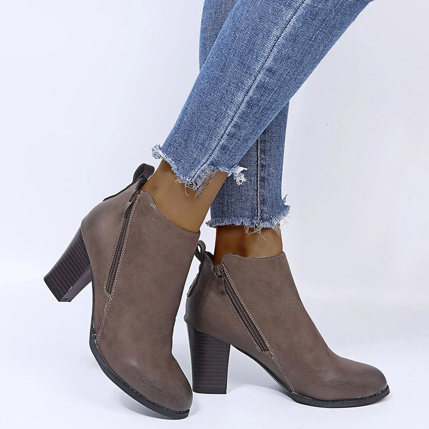 Womens Boots Ankle Heels Fall Boots for Women 2024 Low Heel Chunky Heel Combat Ankle Boot Lace up w/Side Zipper