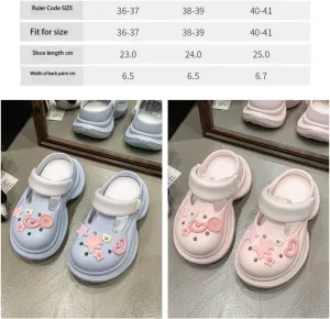 Women's Clogs Cartoon Cute Ladies Clogs Casual Slippers Thick Bottom Non-Slip Closed Toe Sandals-White-38-39
