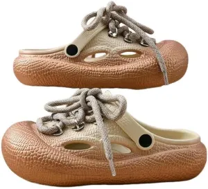 Women's Clogs Men's Large Size Thick-Soled Sandals Garden Shoes Lace-Up Silver Gold Beach Slippers