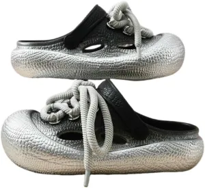 Women's Clogs Men's Large Size Thick-Soled Sandals Garden Shoes Lace-Up Silver Gold Beach Slippers