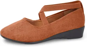 Women's Comfortable Fashion Elastic Criss-Cross Ankle Flats Shoes Close Toe Slingback Slip On Ballet Shoes Dressy Casual Soft Soles Slides Footwear Lightweight Breathable Walking Shoe