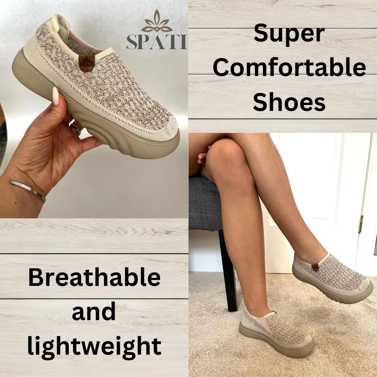 Women's Comfortable Mesh Breathable Slip-On Shoes Sneakers, Lightweight, Anti-Slip Thick Sole Flat Shoes for Travel & Walking, Casual Loafers for Spring, Summer, and Autumn