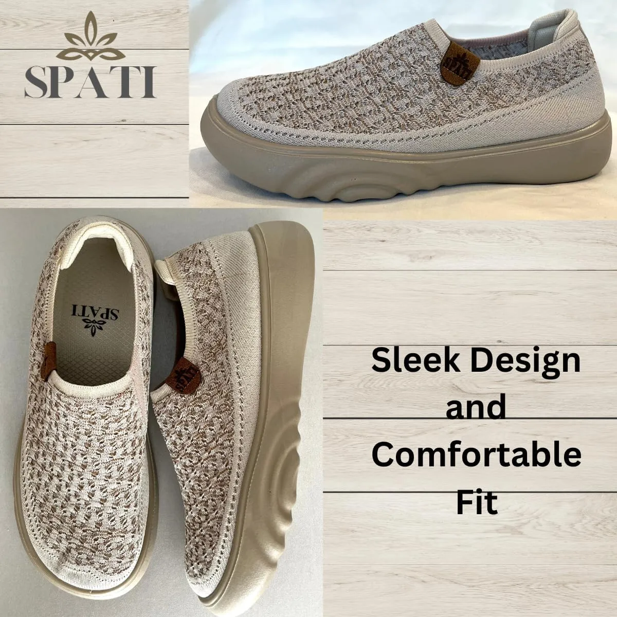 Women's Comfortable Mesh Breathable Slip-On Shoes Sneakers, Lightweight, Anti-Slip Thick Sole Flat Shoes for Travel & Walking, Casual Loafers for Spring, Summer, and Autumn