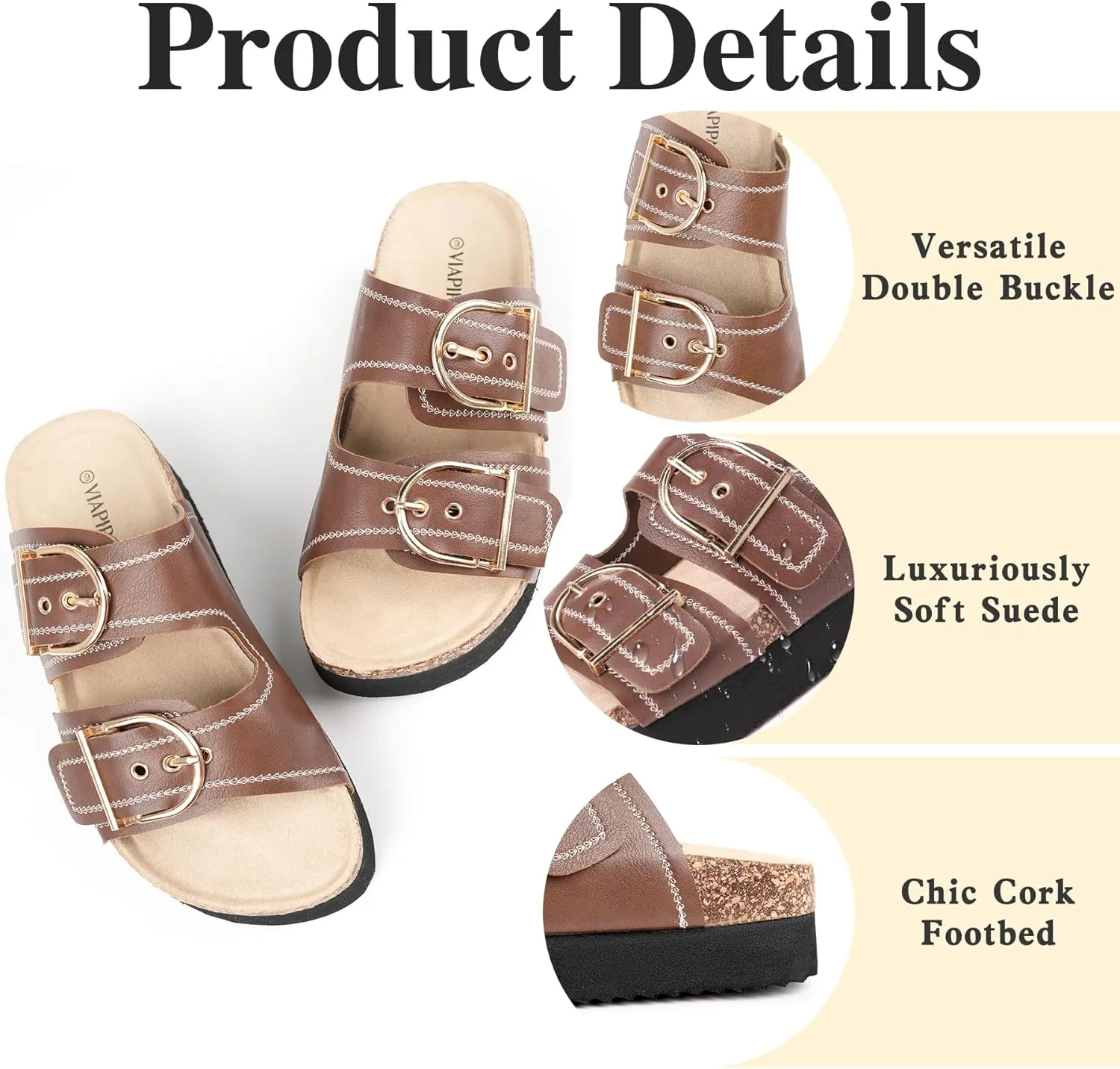Women's Cork Platform Sandals Women with Adjustable Buckle, Black Platform Sandals Open-Toe Summer Slides for Women, Ultra-Comfortable Walking Shoes Lightweight Chunky Sandals