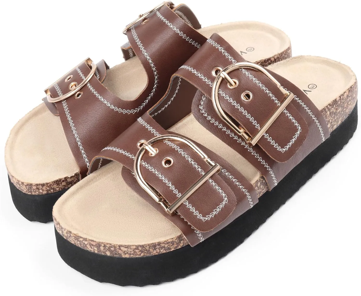 Women's Cork Platform Sandals Women with Adjustable Buckle, Black Platform Sandals Open-Toe Summer Slides for Women, Ultra-Comfortable Walking Shoes Lightweight Chunky Sandals
