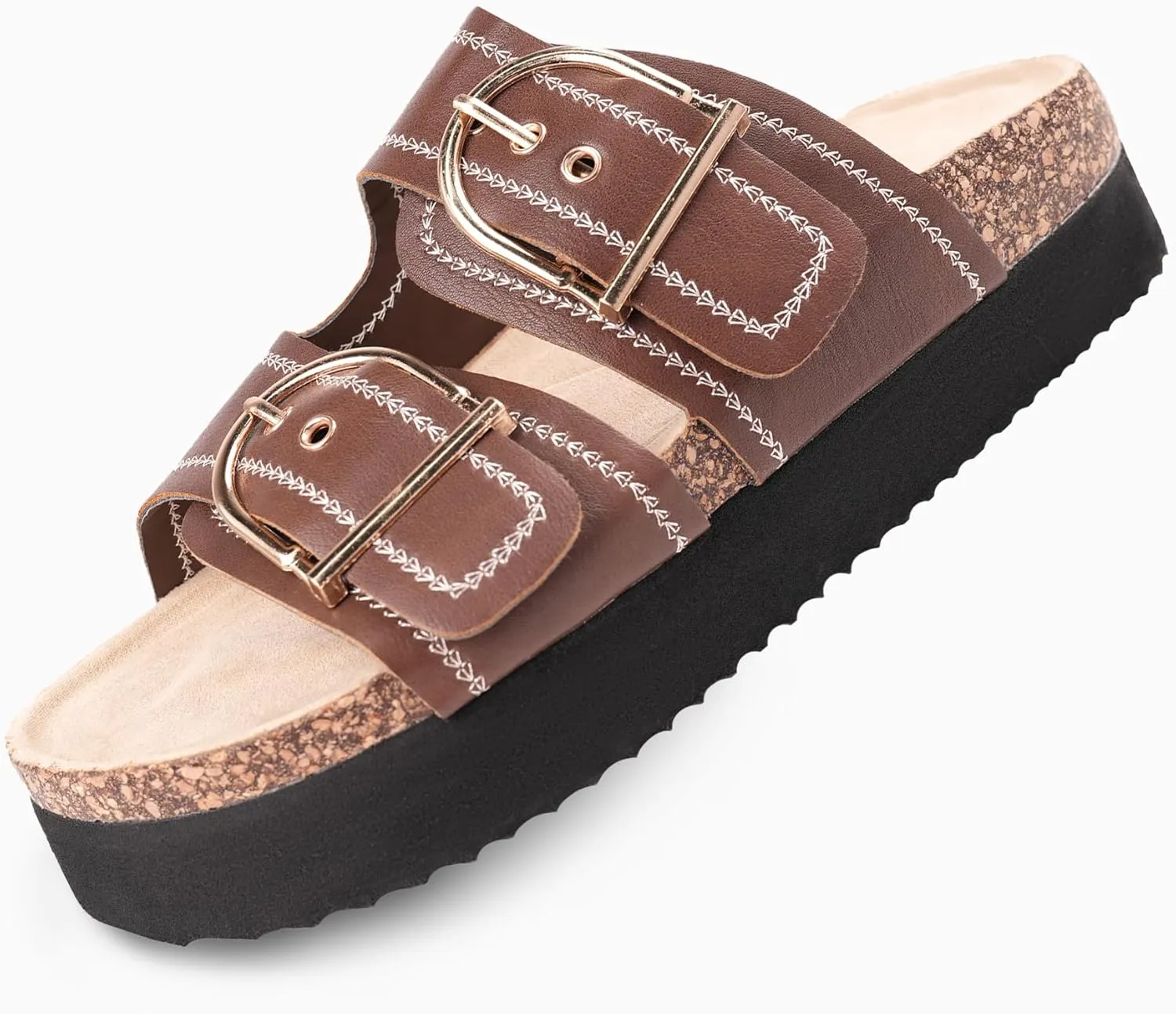 Women's Cork Platform Sandals Women with Adjustable Buckle, Black Platform Sandals Open-Toe Summer Slides for Women, Ultra-Comfortable Walking Shoes Lightweight Chunky Sandals