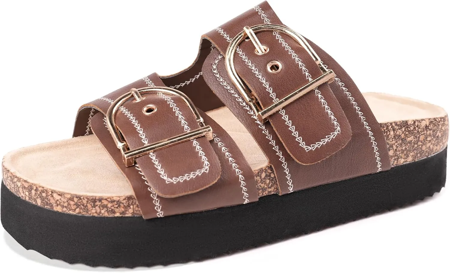 Women's Cork Platform Sandals Women with Adjustable Buckle, Black Platform Sandals Open-Toe Summer Slides for Women, Ultra-Comfortable Walking Shoes Lightweight Chunky Sandals