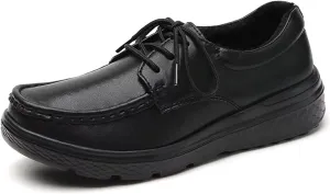 Womens Cute Warm Fur Lined Lace-Up Non-Slip Leather Working Nurse Shoes, Comfortable Soft Bottom Air Cushion Orthopedic Moccasin Loafers, for Medical Workers, Doctors