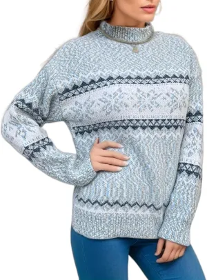 Women's Fall Winter Snow Print Knitted Pullover Sweaters Long Sleeve Crewneck Fair Isle Jumper Tops
