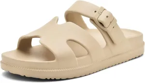 Women's Flat Sandals with Arch Support, Summer Beach Slides Adjustable Buckle, Comfort Lightweight Cushion Slip on H-Strap Sandal