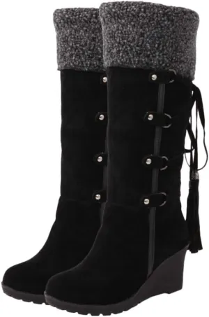 Womens High Boot Wedge Booties with Fringe Winter Snow Boots Girl
