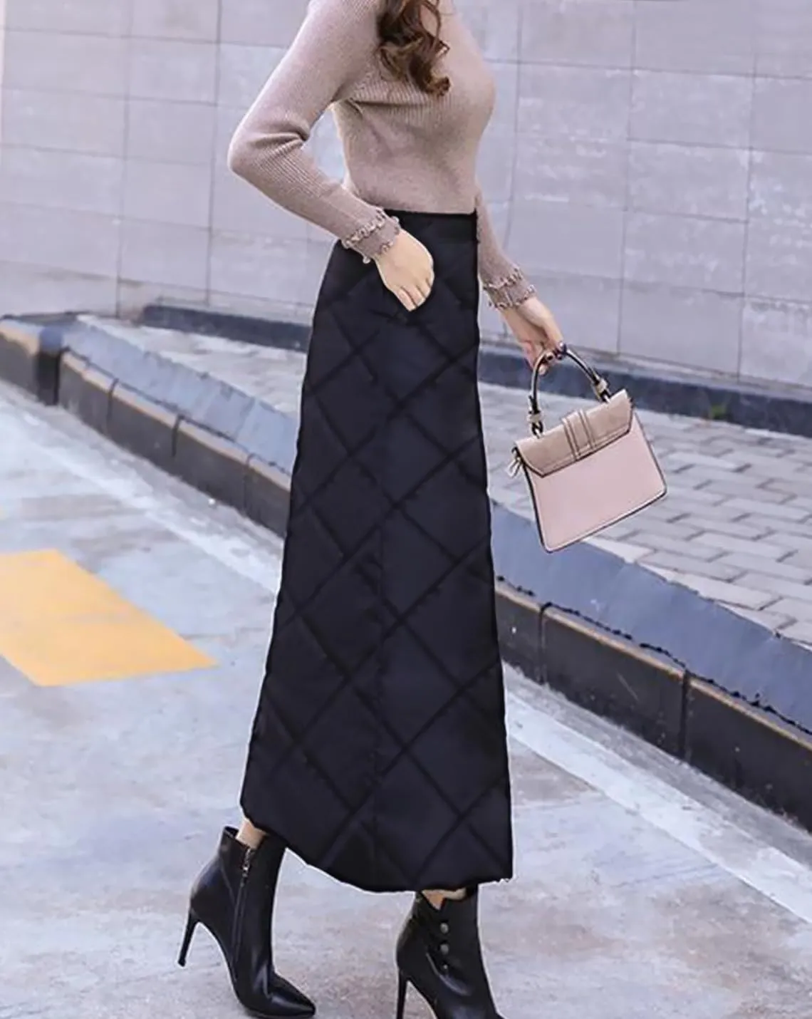 Womens Insulated Down Skirt Winter Warm Zip Front Padded Puffer Quilted Skirt with Pockets