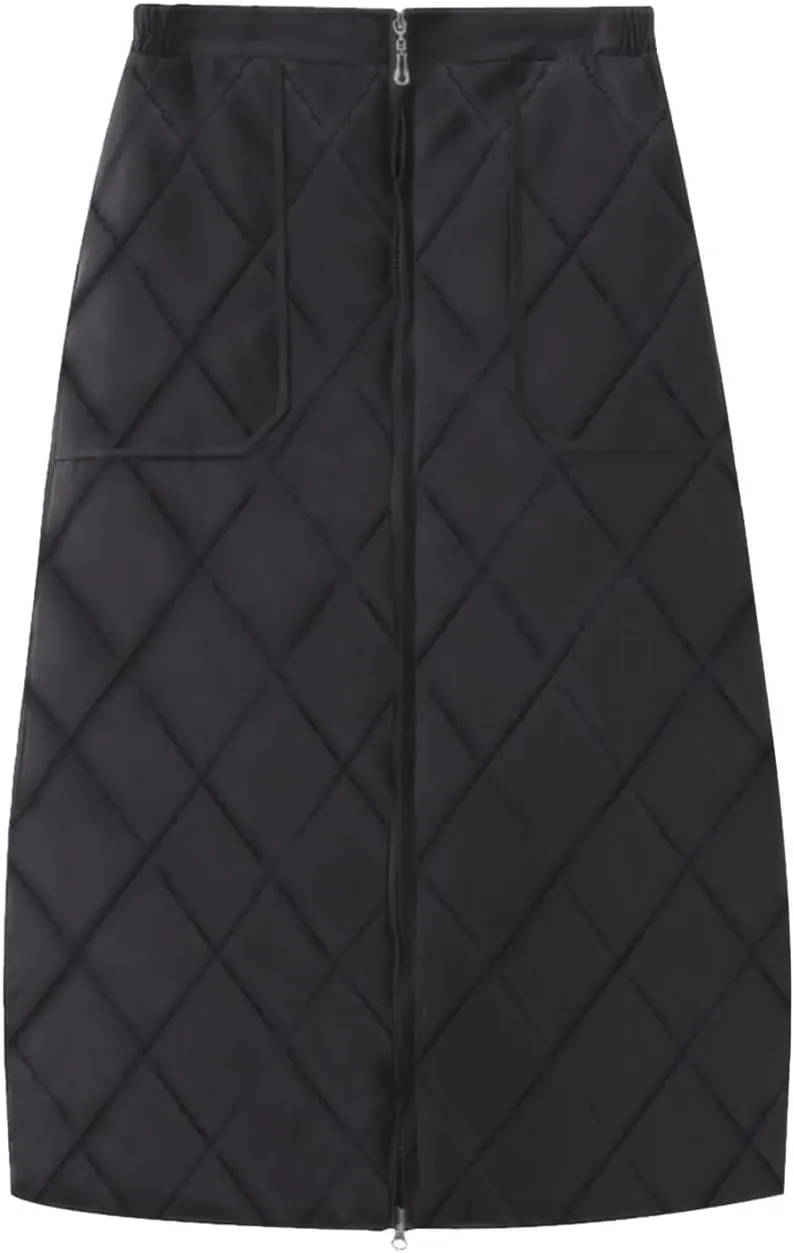 Womens Insulated Down Skirt Winter Warm Zip Front Padded Puffer Quilted Skirt with Pockets
