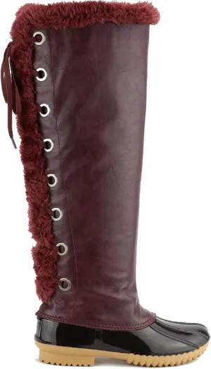 Women's Knee High Winter Boots Lace Up Insulated Fur Cuff Trim Waterproof Rubber Sole Duck Snow Rain Shoe Boots