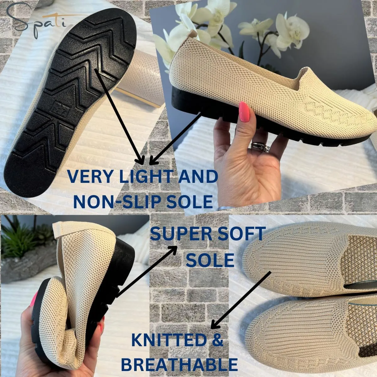 Women's Knitted Flat Shoes Lightweight Comfortable Loafers Women Footwear Slip On Casual Breathable Mesh Walking Shoes Female Round Toe Black, Pink, Purple, Red, Navy Blue, Grey, Beige