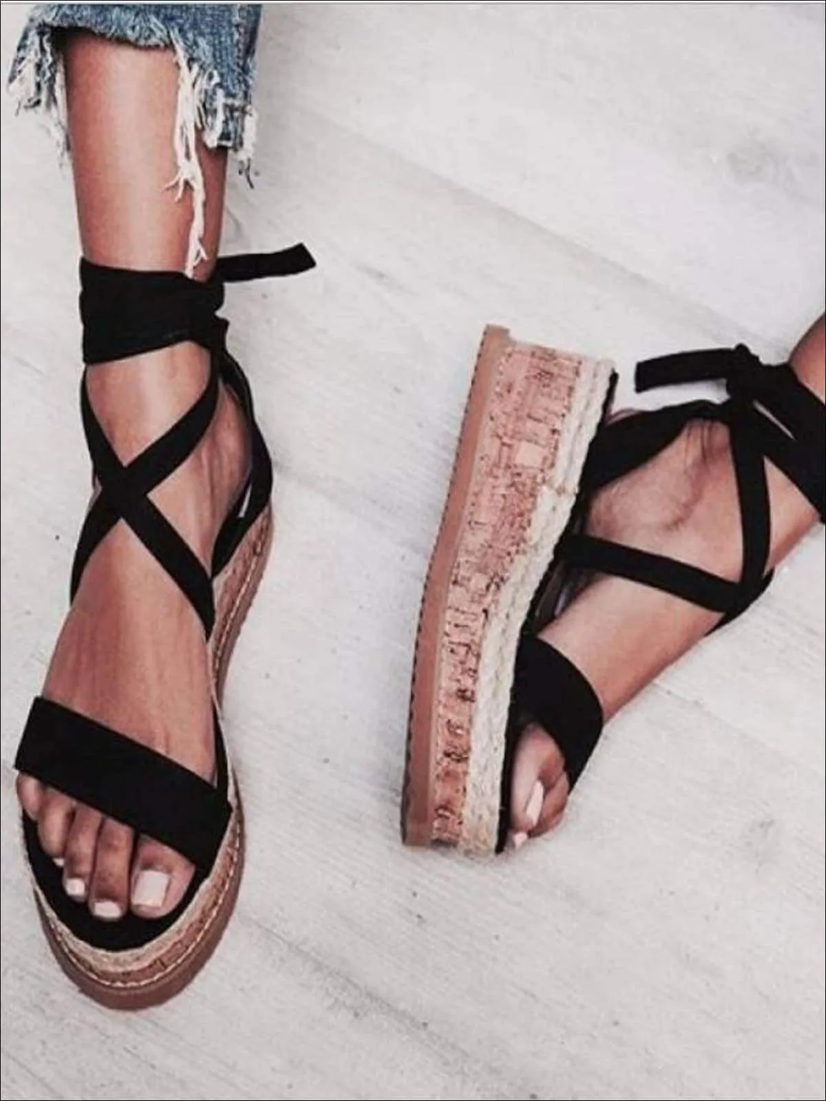 Women's Lace Up Espadrilles Platform Sandals By Liv and Mia