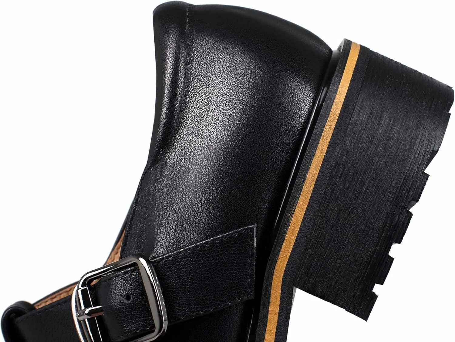 Women's Leather Oxford Mary Janes Shoes Flats Chunky Low Heels Platform Sewing Retro Classics Round Toe Ankle Strap