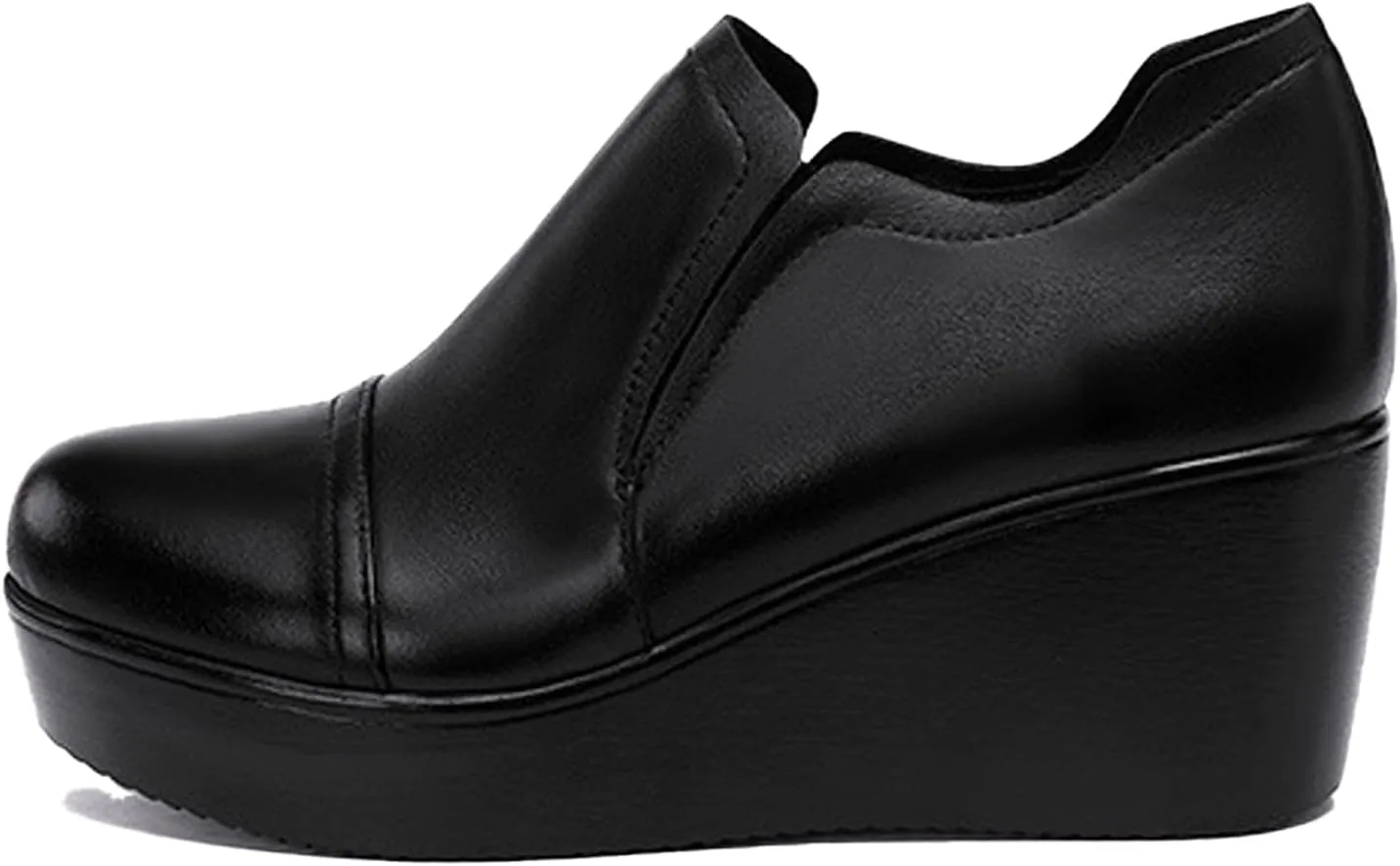 Women's Leather Wedge Heel Slip On Booties Comfort Round Toe Non Slip Platform Ankle Boots Casual Shopping Walking Loafers