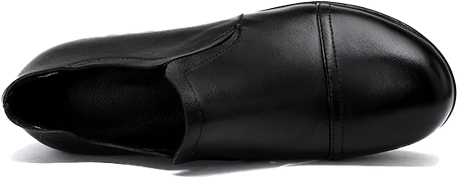 Women's Leather Wedge Heel Slip On Booties Comfort Round Toe Non Slip Platform Ankle Boots Casual Shopping Walking Loafers