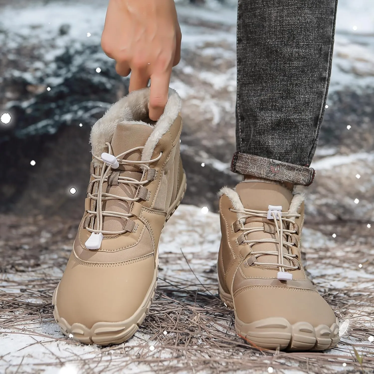 Womens Mens Barefoot Snow Boots, Soft Plush Lined Waterproof Hiking Shoes, Wide Toe Box Ankle Boots, Lightweight Outdoor Walking Anti-slip Winter Warm Sneakers