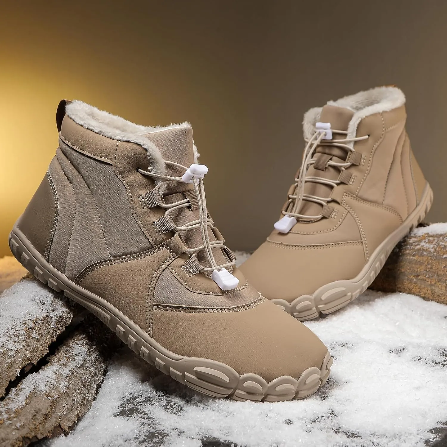 Womens Mens Barefoot Snow Boots, Soft Plush Lined Waterproof Hiking Shoes, Wide Toe Box Ankle Boots, Lightweight Outdoor Walking Anti-slip Winter Warm Sneakers