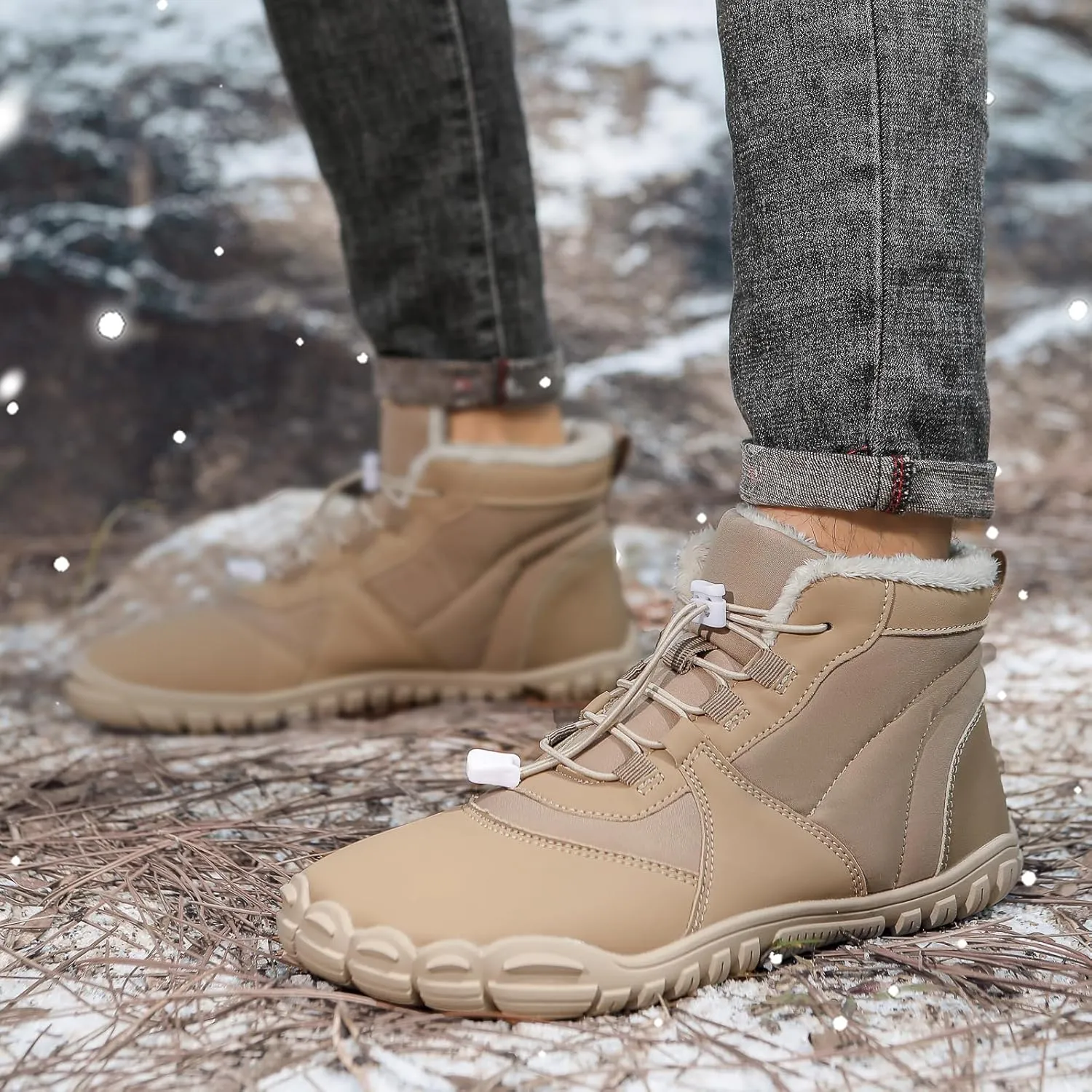 Womens Mens Barefoot Snow Boots, Soft Plush Lined Waterproof Hiking Shoes, Wide Toe Box Ankle Boots, Lightweight Outdoor Walking Anti-slip Winter Warm Sneakers