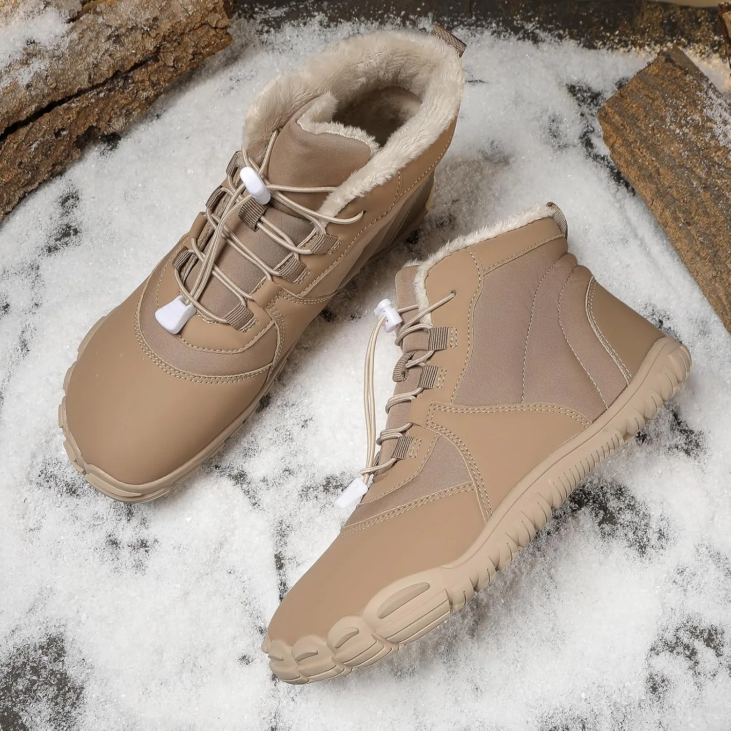Womens Mens Barefoot Snow Boots, Soft Plush Lined Waterproof Hiking Shoes, Wide Toe Box Ankle Boots, Lightweight Outdoor Walking Anti-slip Winter Warm Sneakers