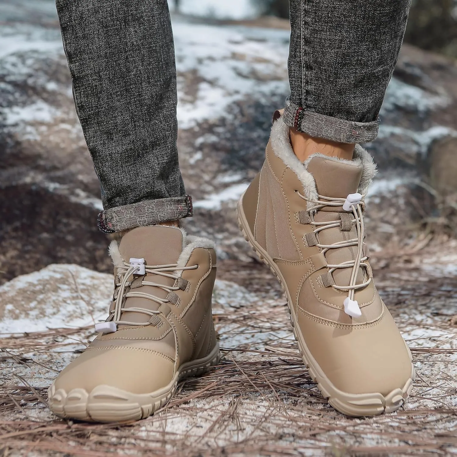 Womens Mens Barefoot Snow Boots, Soft Plush Lined Waterproof Hiking Shoes, Wide Toe Box Ankle Boots, Lightweight Outdoor Walking Anti-slip Winter Warm Sneakers