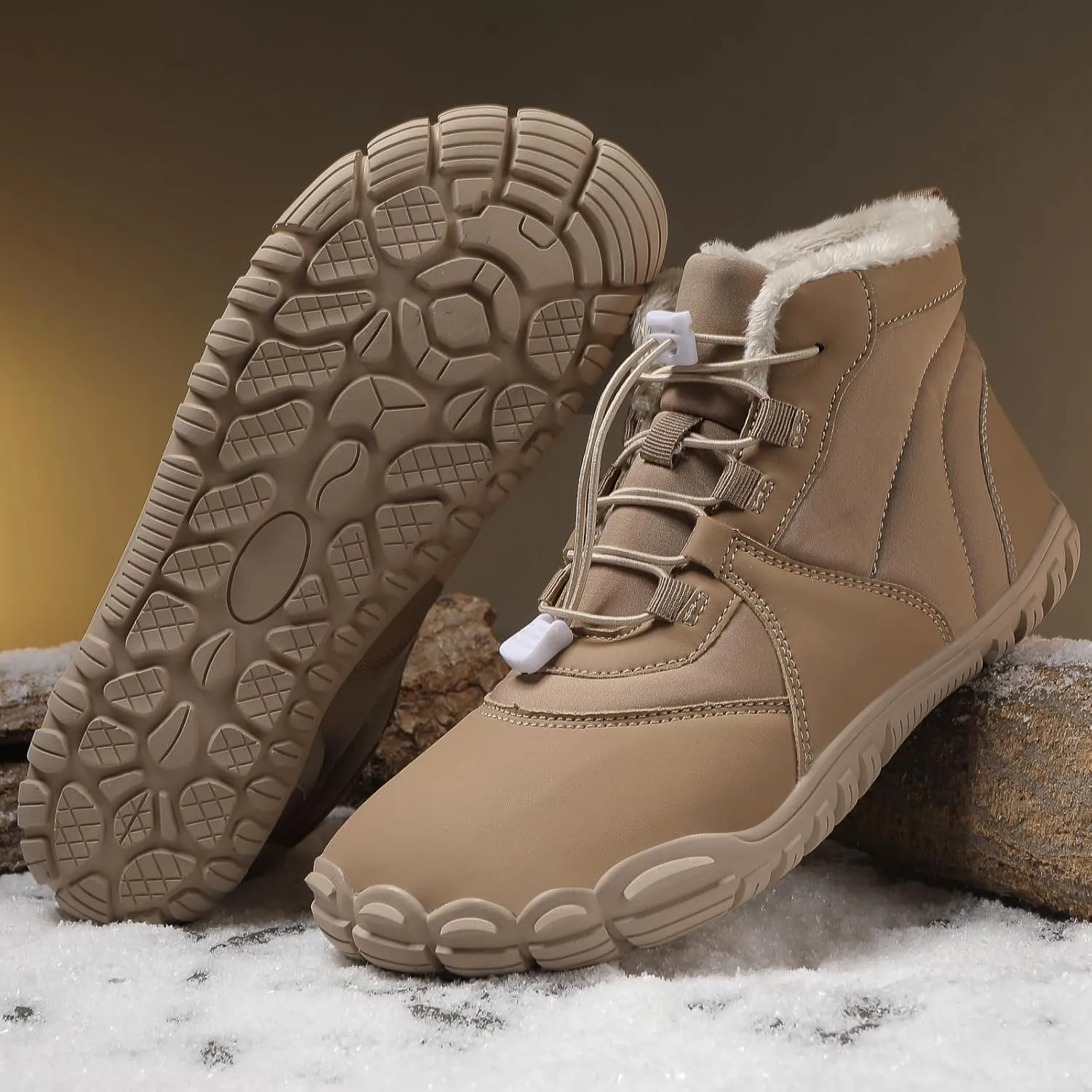 Womens Mens Barefoot Snow Boots, Soft Plush Lined Waterproof Hiking Shoes, Wide Toe Box Ankle Boots, Lightweight Outdoor Walking Anti-slip Winter Warm Sneakers