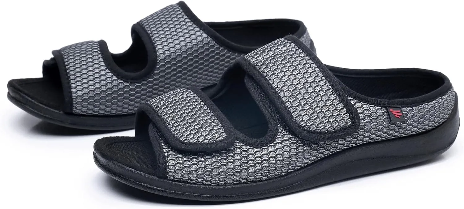 Womens Mens Slippers Wide Diabetic Shoes Unisex Adjustable Slippers Open Toe Mesh Sandals Lightweight House Footwear