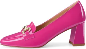 Womens Mid Block Chunky Heeled Loafers Closed Square Toe Patent Leather Comfortable Slip On Pumps Metal Chain Basic Classic Casual Work Office Dress Shoes 2.8 Inches Heels