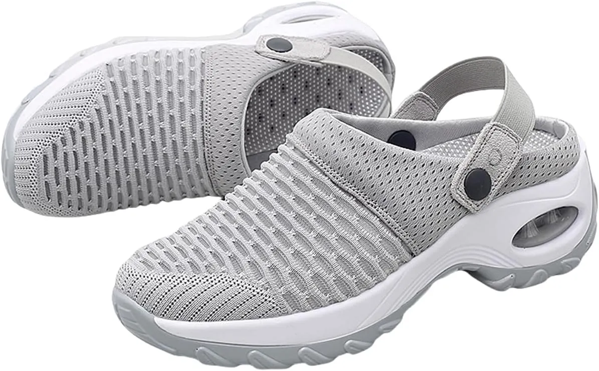 Women's Orthopedic Clogs, with Arch Support Air Cushion， Breathable Mesh Shoes for Plantar Foot Fatigue, Non-Slip Comfort Clogs