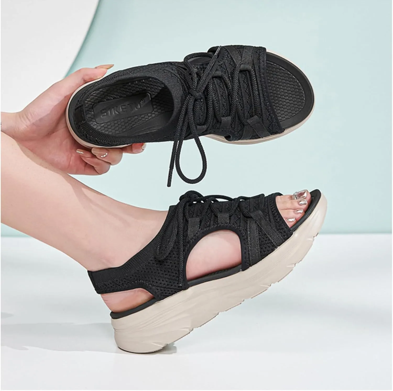 Women's Orthopedic Wedge Walking Sandals Lightweight Anti-Slip Platform Hiking Sandals Comfortable Casual Lace-Up Slingback Sports Sandals for Women Outdoor Everyday Wear