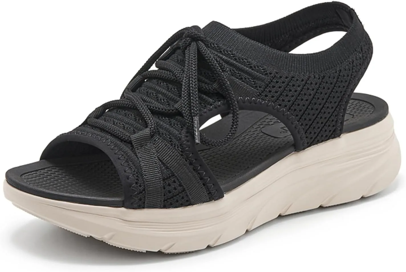 Women's Orthopedic Wedge Walking Sandals Lightweight Anti-Slip Platform Hiking Sandals Comfortable Casual Lace-Up Slingback Sports Sandals for Women Outdoor Everyday Wear