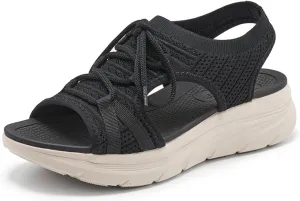 Women's Orthopedic Wedge Walking Sandals Lightweight Anti-Slip Platform Hiking Sandals Comfortable Casual Lace-Up Slingback Sports Sandals for Women Outdoor Everyday Wear