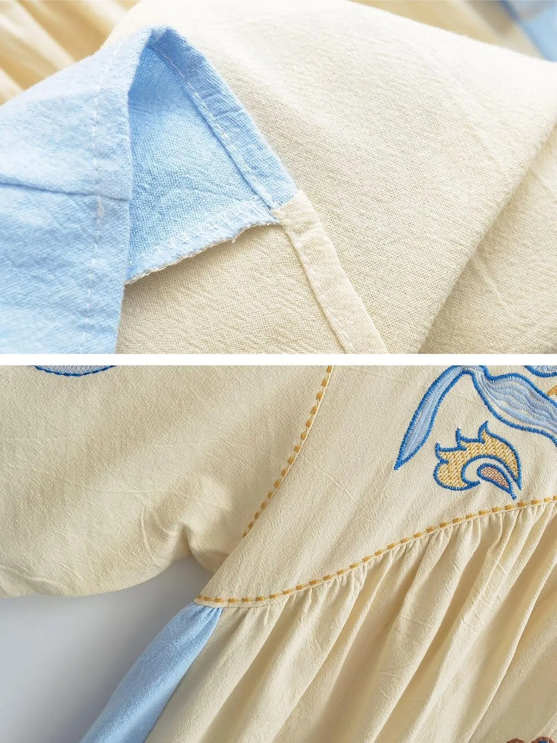 Womens Oversized Embroidered Dress with V-Neck and 3/4 Sleeves Vintage Embroidery Babydoll Dress