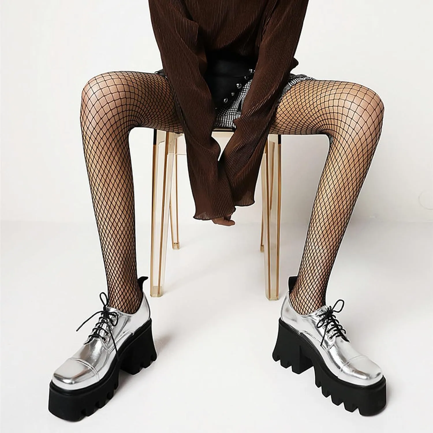 Women's Patent Leather Lug Sole Chunky Heel Oxfords,Fashion Lace Up Height Increase Platform Gothic Oxfords Pumps Business Work Dress Shoes