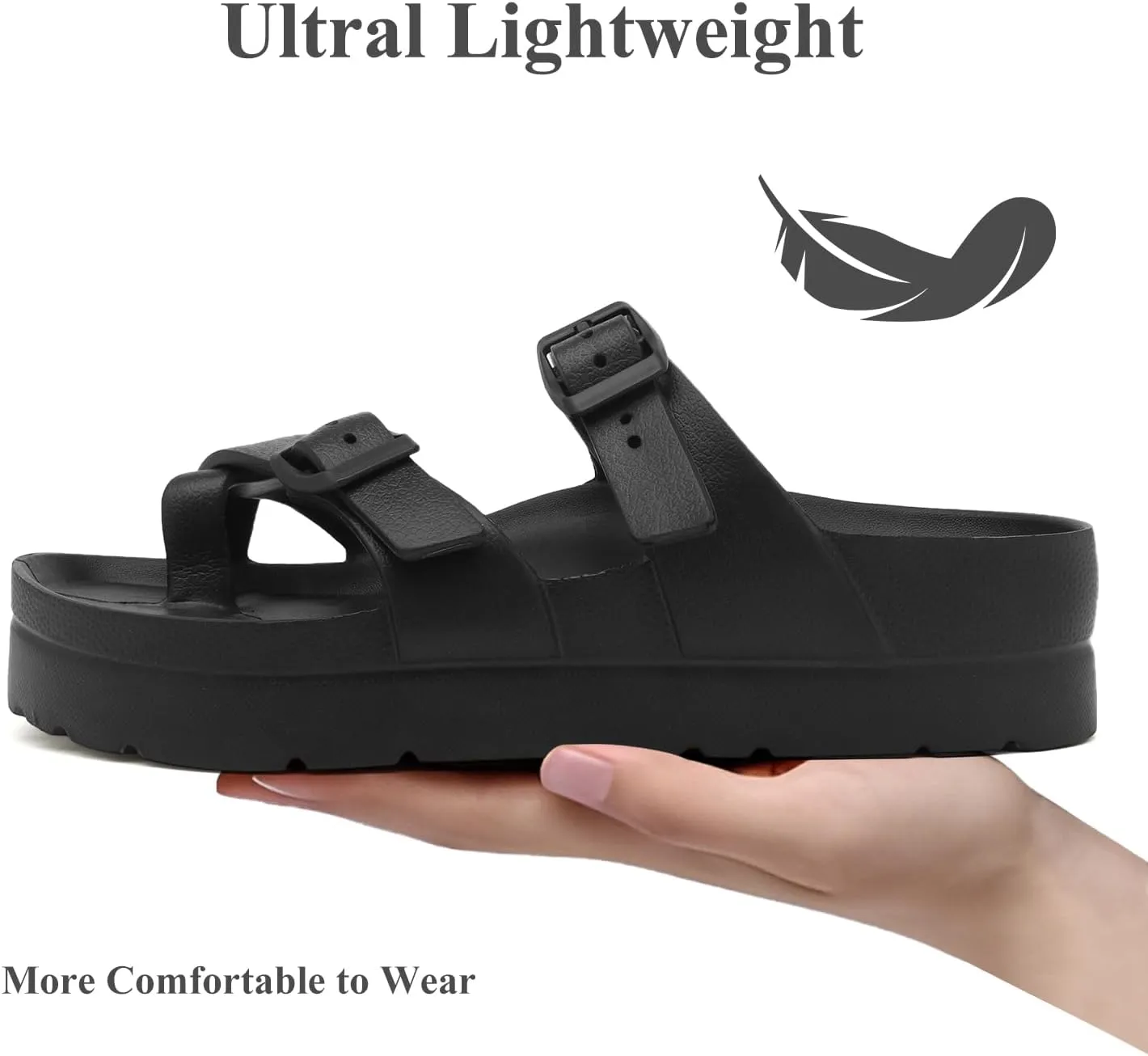 Women's Platform Flip Flops with Arch Support, Eva Lightweight Chunky Slide Sandals for Women, Fashion Comfort Summer Beach Sandal with Adjustable Buckle, Sandalias De Plataforma Para Mujer