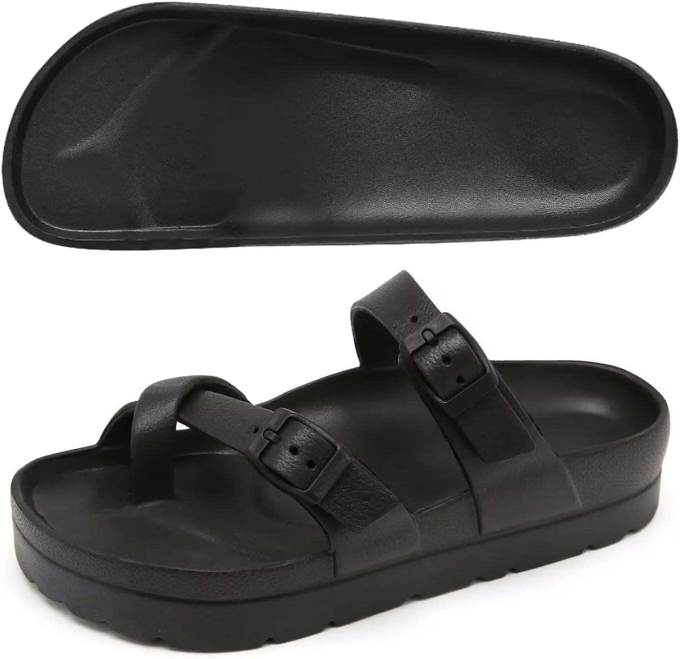 Women's Platform Flip Flops with Arch Support, Eva Lightweight Chunky Slide Sandals for Women, Fashion Comfort Summer Beach Sandal with Adjustable Buckle, Sandalias De Plataforma Para Mujer